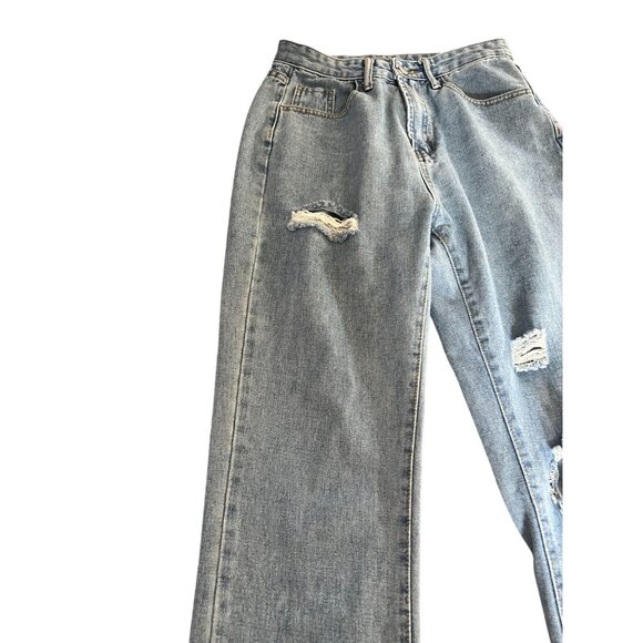 Shein Distressed Light Wash High-Waisted Straight-Leg Denim Jeans Womens Casual - Picture 6 of 6